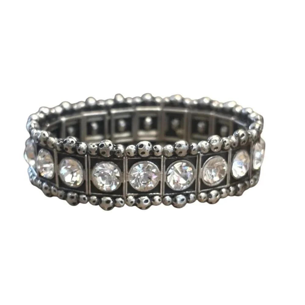 Rhinestone and Silver Tone Stretchy Bracelet